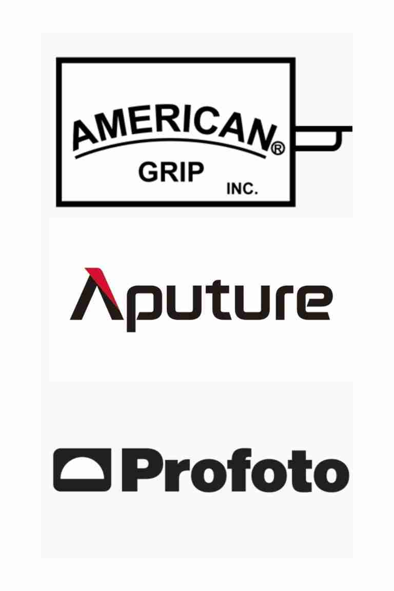 American Grip, Matthews, Aputure, LiteGear, Arri, Profoto, Asra, Astera, Kinoflo, Aton/Bauer, Chimera